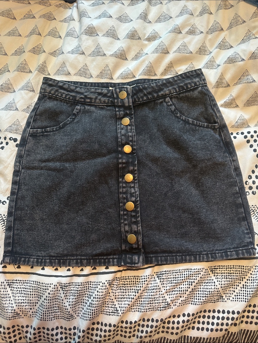NWT Mustard Seed Classic Black Denim Button-Front Mini Skirt